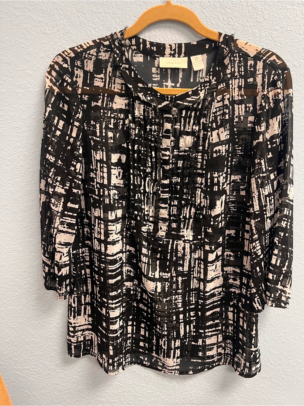 Chico's Black White Semi Sheer Top Blouse Size Chico's 0 Small 4